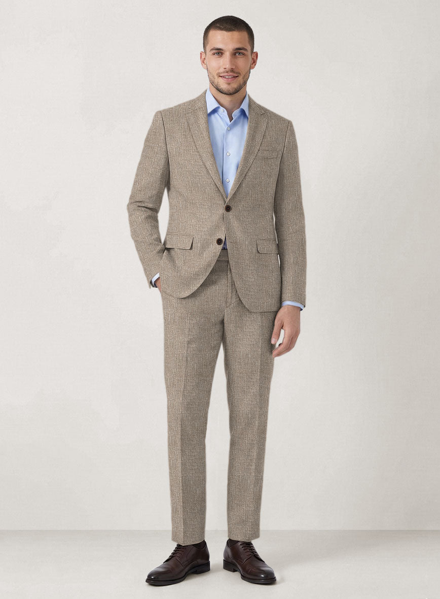 Italian Prato Brown Sharkskin Linen Suit - StudioSuits