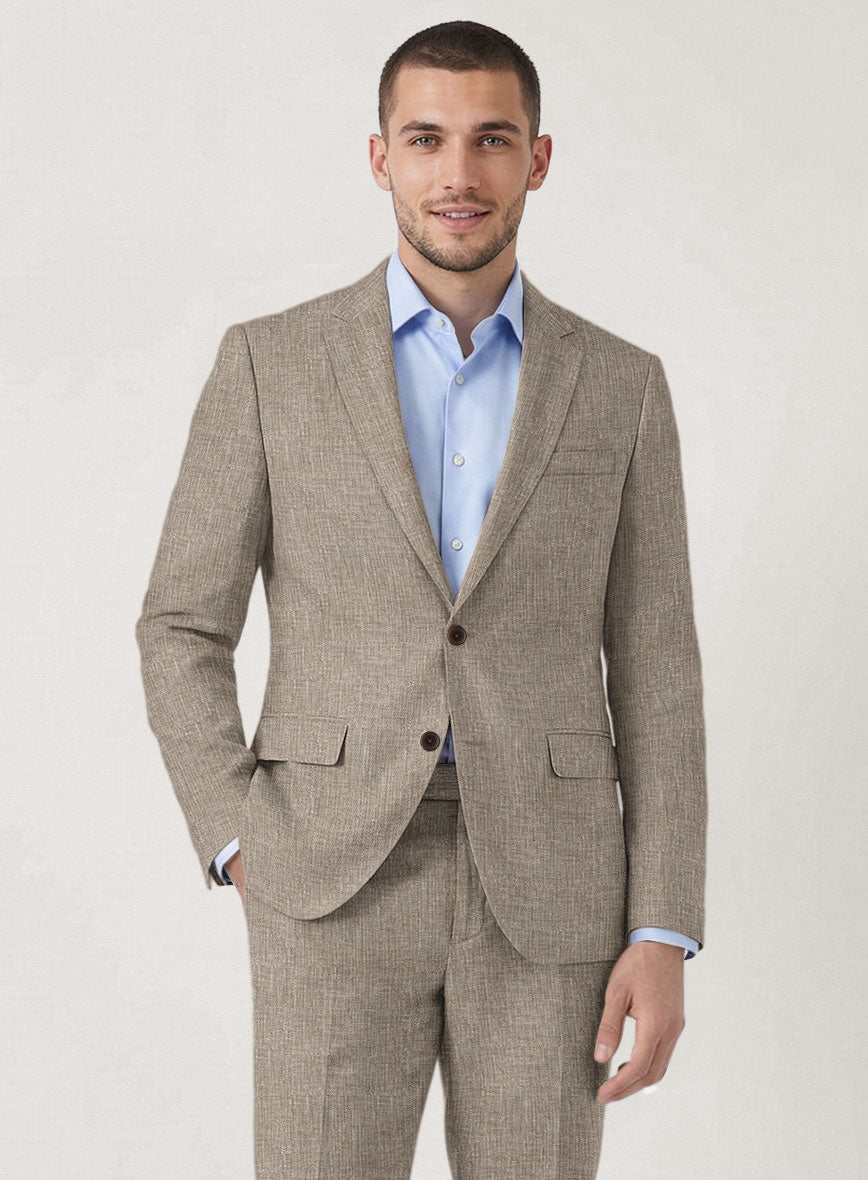 Italian Prato Brown Sharkskin Linen Suit - StudioSuits