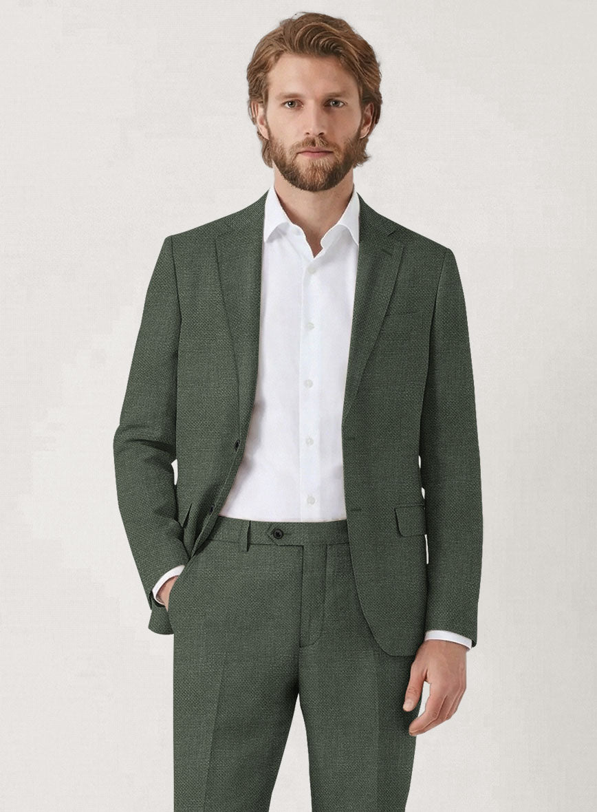 Italian Prato Green Dobby Linen Jacket - StudioSuits