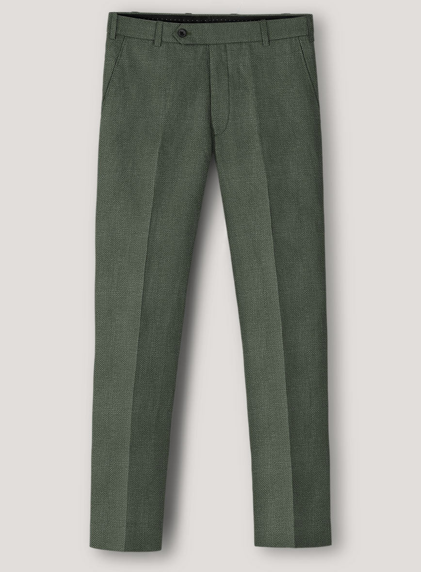 Italian Prato Green Dobby Linen Pants - StudioSuits