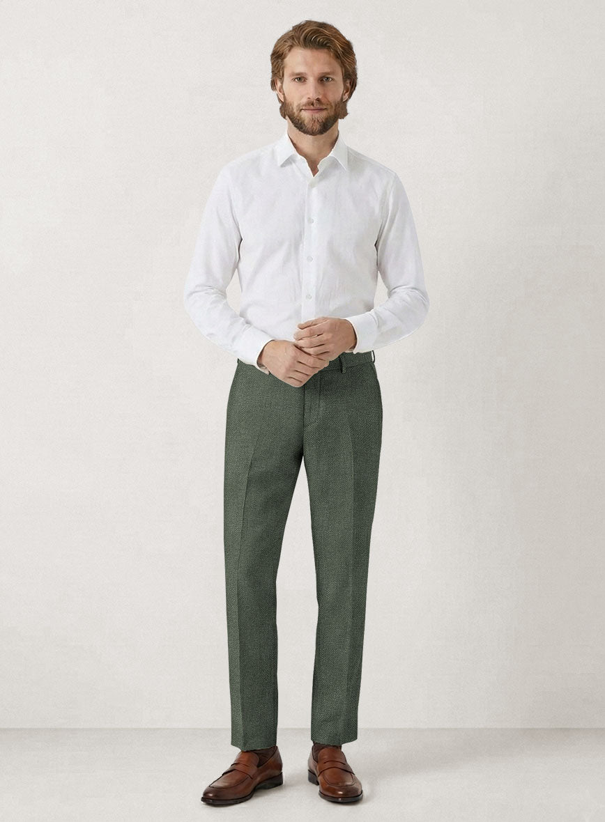 Italian Prato Green Dobby Linen Pants - StudioSuits