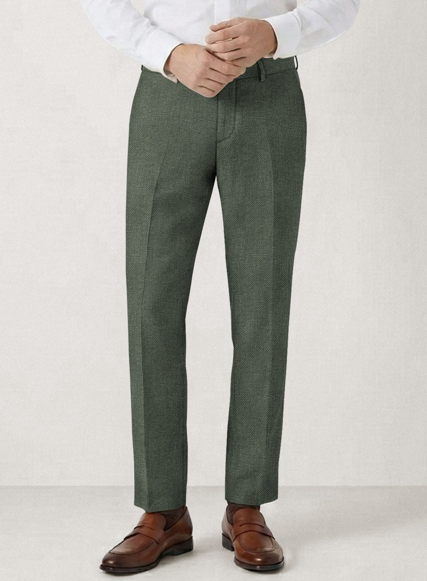 Italian Prato Green Dobby Linen Pants - StudioSuits