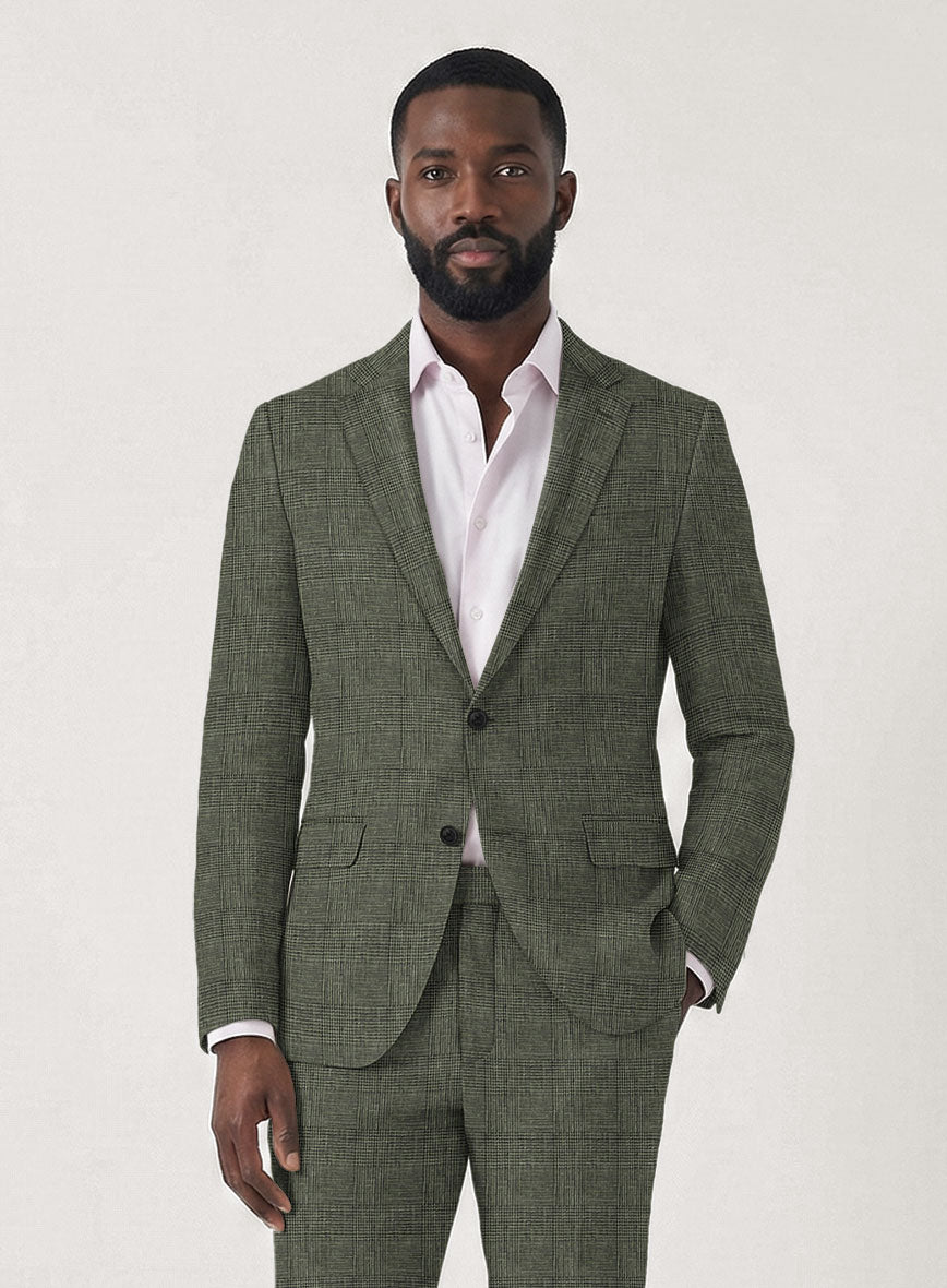 Italian Prato Olive Glen Linen Jacket - StudioSuits