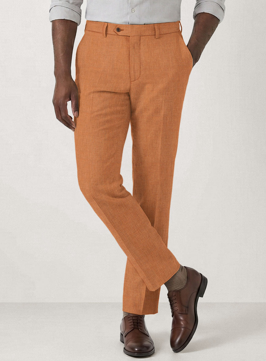 Italian Prato Orange Linen Pants - StudioSuits