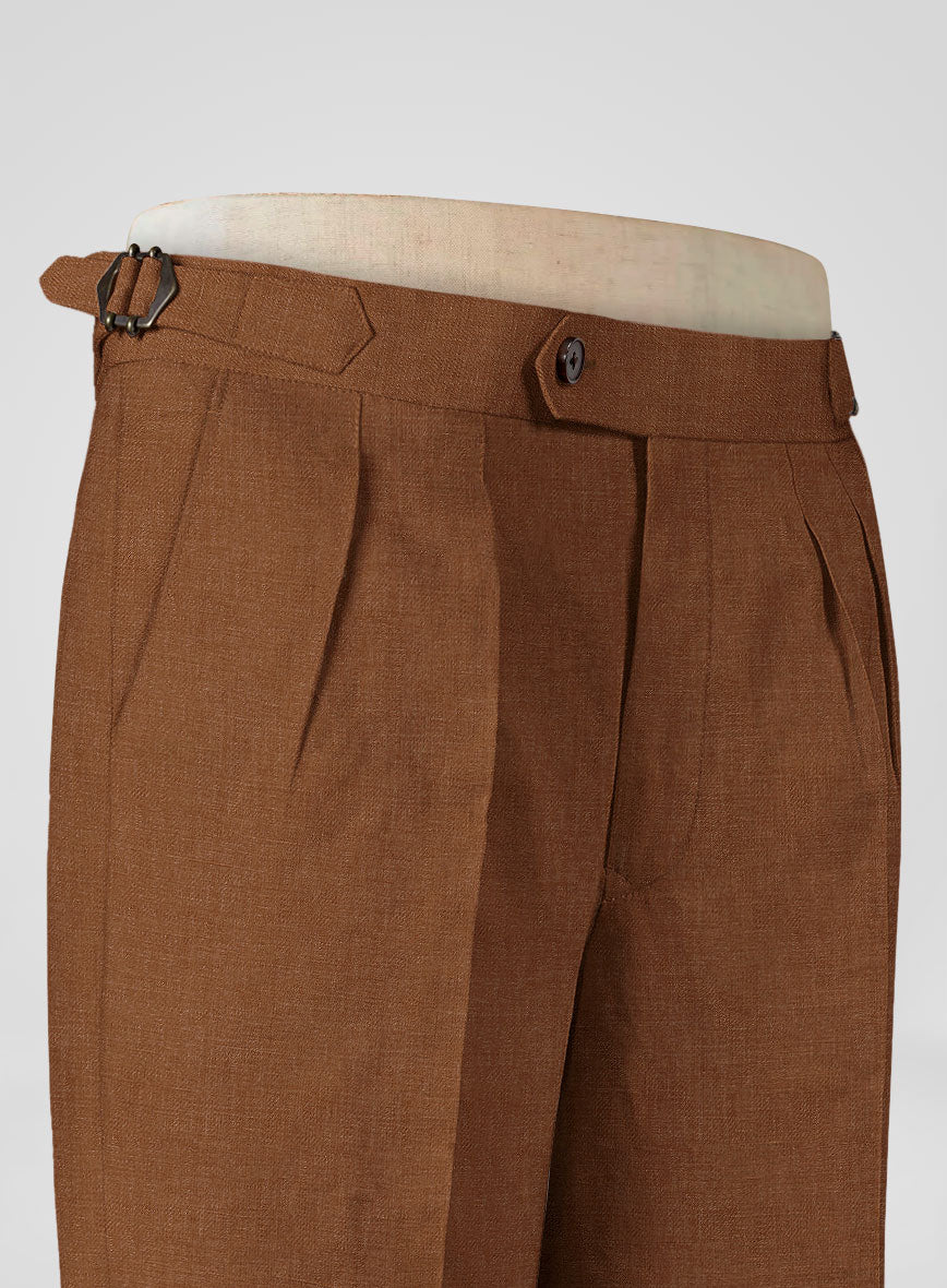 Italian Prato Rust Linen Highland Trousers - StudioSuits