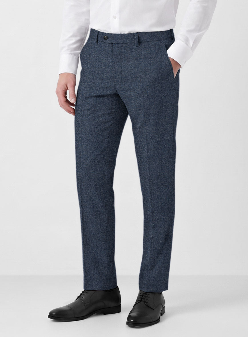 Italian Quelo Indigo Blue Twill Flannel Pants - StudioSuits
