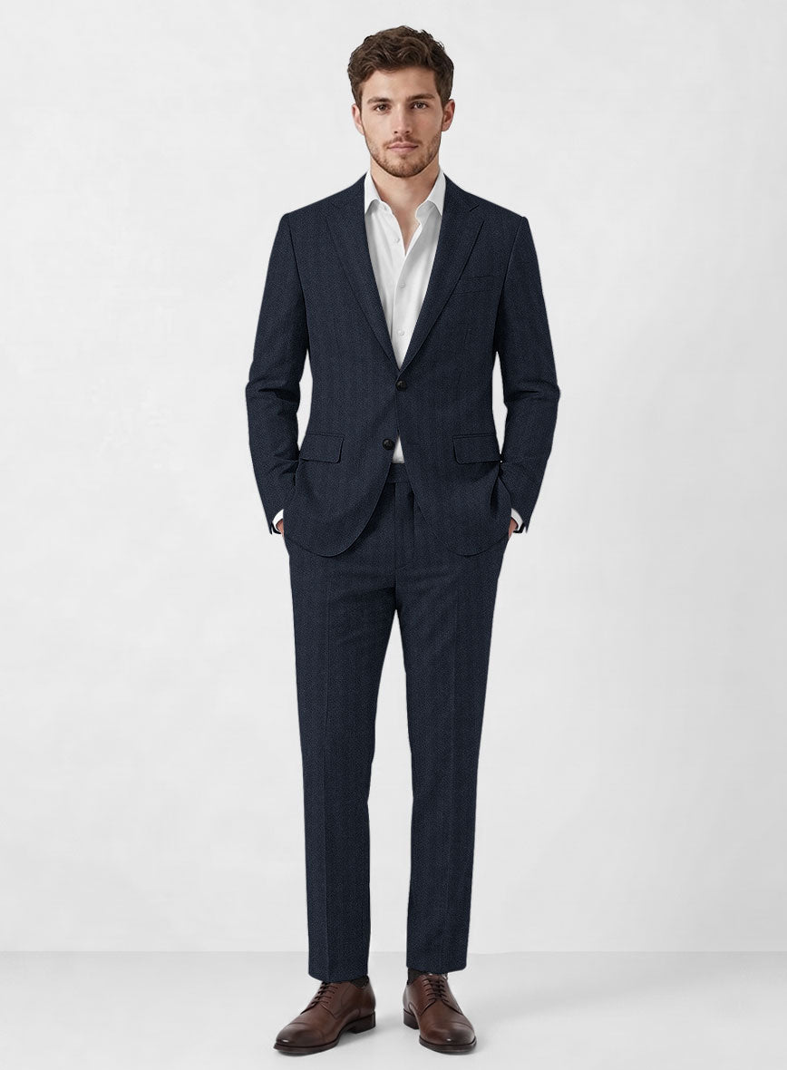 Italian Royal Blue Herringbone Flannel Suit - StudioSuits