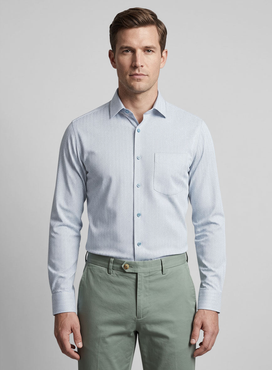 Italian Sky Blue Herringbone Shirt - StudioSuits