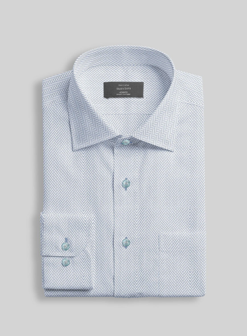 Italian Sky Blue Herringbone Shirt - StudioSuits