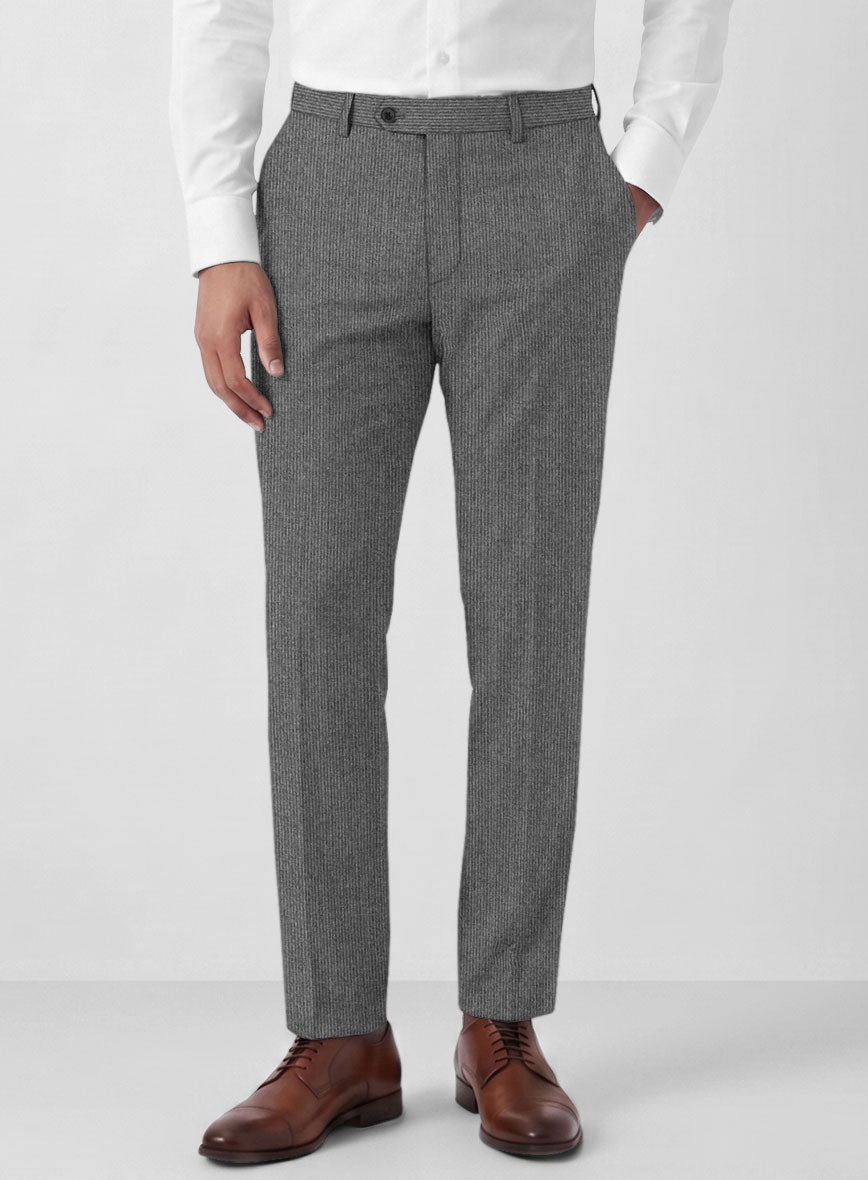 Italian Tiga Gray Mini Pinstripe Flannel Pants - StudioSuits
