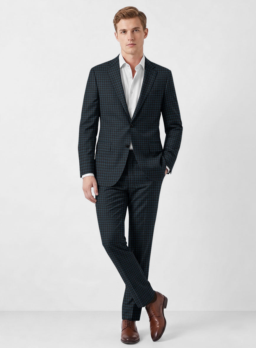 Italian Timas Teal Blue Houndstooth Flannel Suit - StudioSuits