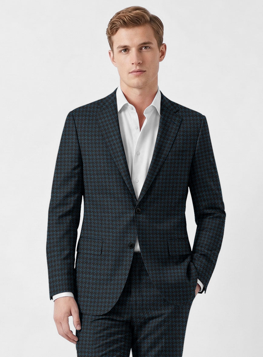 Italian Timas Teal Blue Houndstooth Flannel Jacket - StudioSuits