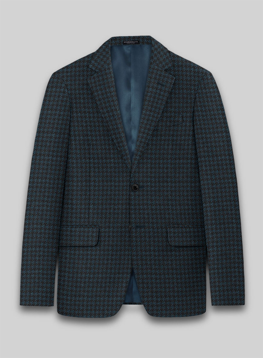 Italian Timas Teal Blue Houndstooth Flannel Jacket - StudioSuits