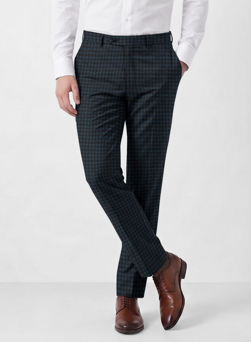 Italian Timas Teal Blue Houndstooth Flannel Pants - StudioSuits