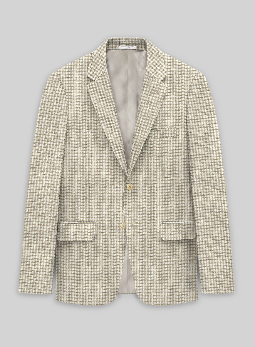 Italian Vicenza Beige Houndstooth Linen Jacket - StudioSuits