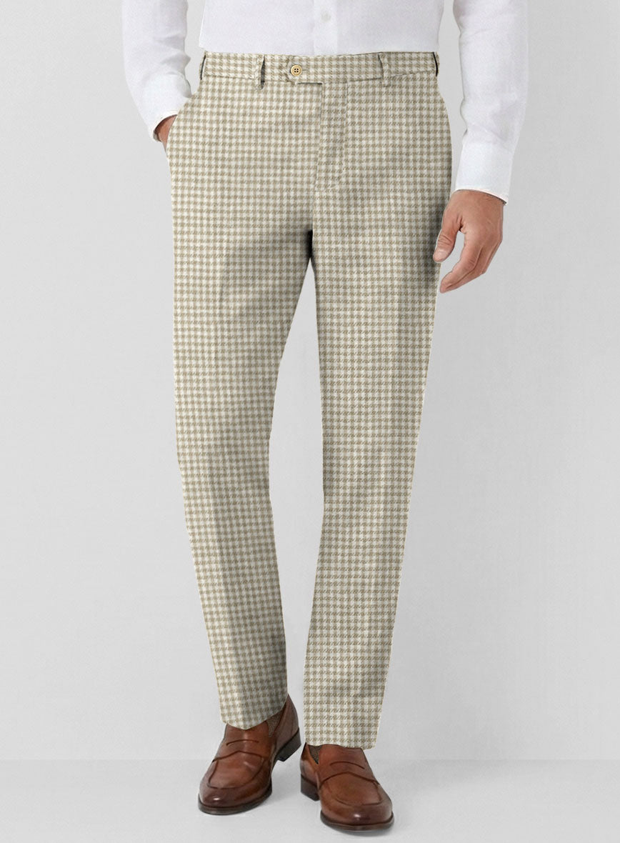 Italian Vicenza Beige Houndstooth Linen Pants - StudioSuits