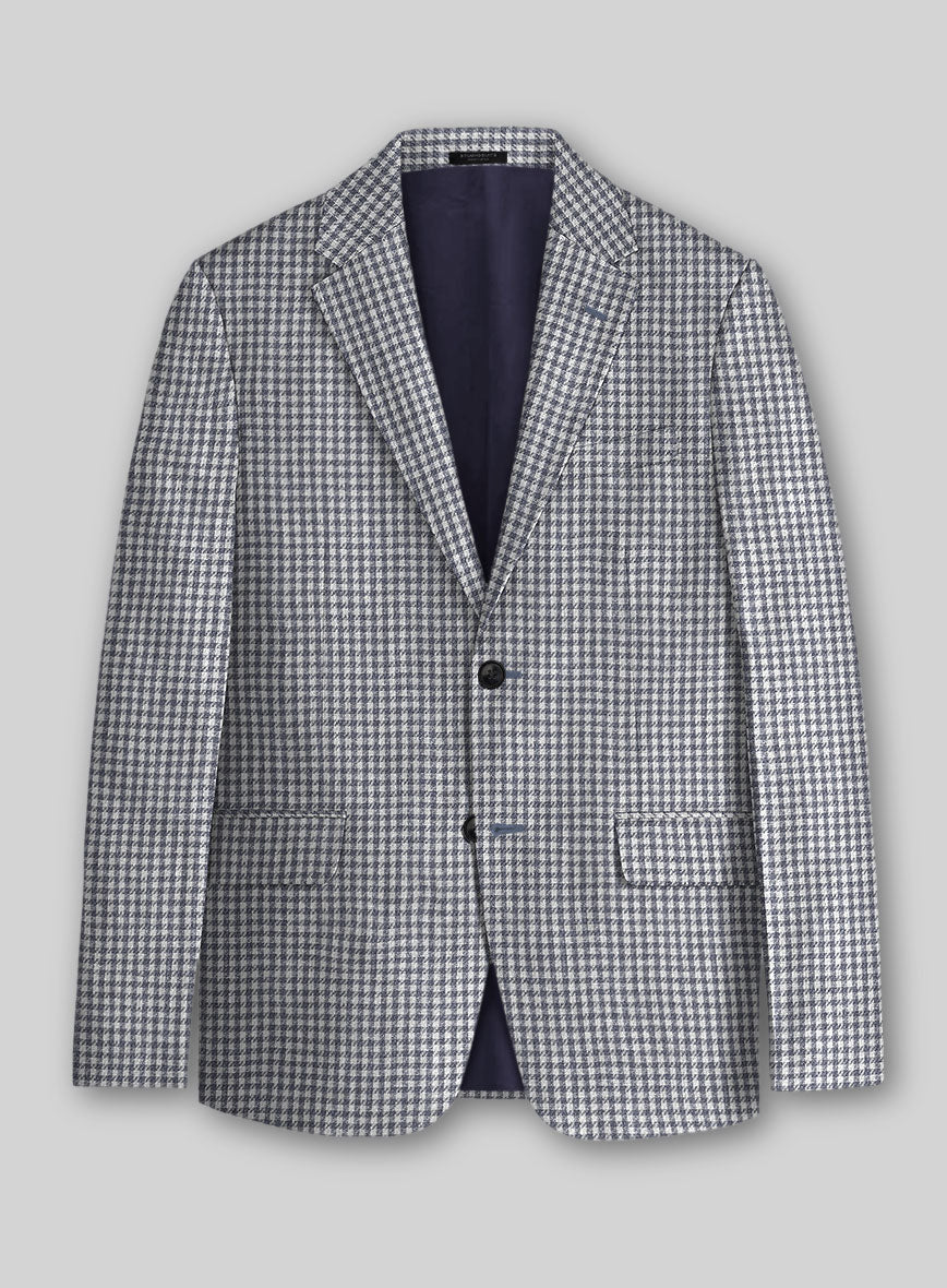 Italian Vicenza Blue Houndstooth Linen Jacket - StudioSuits