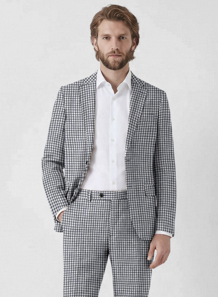 Italian Vicenza Blue Houndstooth Linen Jacket - StudioSuits