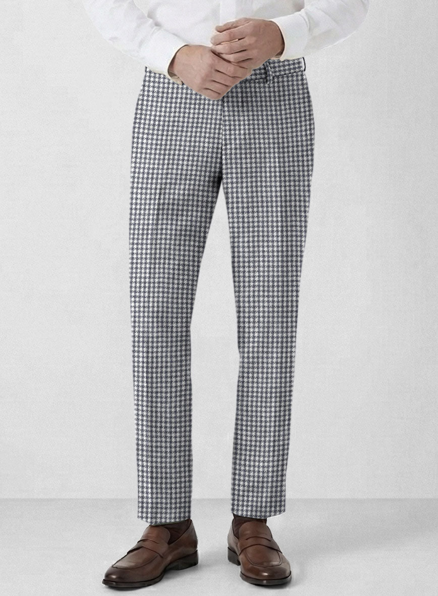 Italian Vicenza Blue Houndstooth Linen Pants - StudioSuits