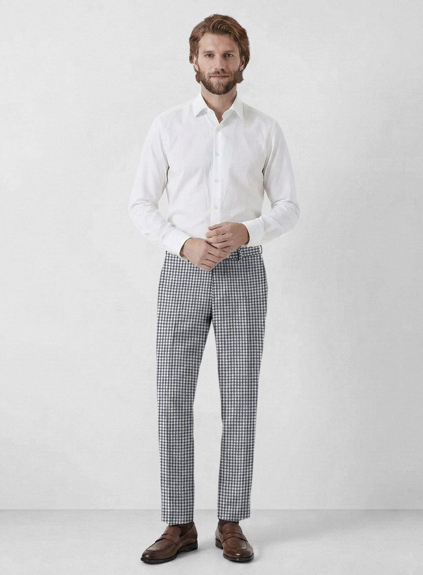 Italian Vicenza Blue Houndstooth Linen Pants - StudioSuits