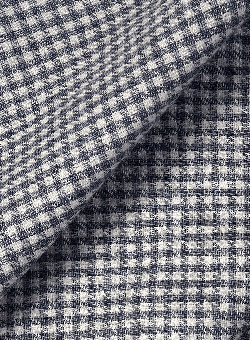 Italian Vicenza Blue Houndstooth Linen Pants - StudioSuits