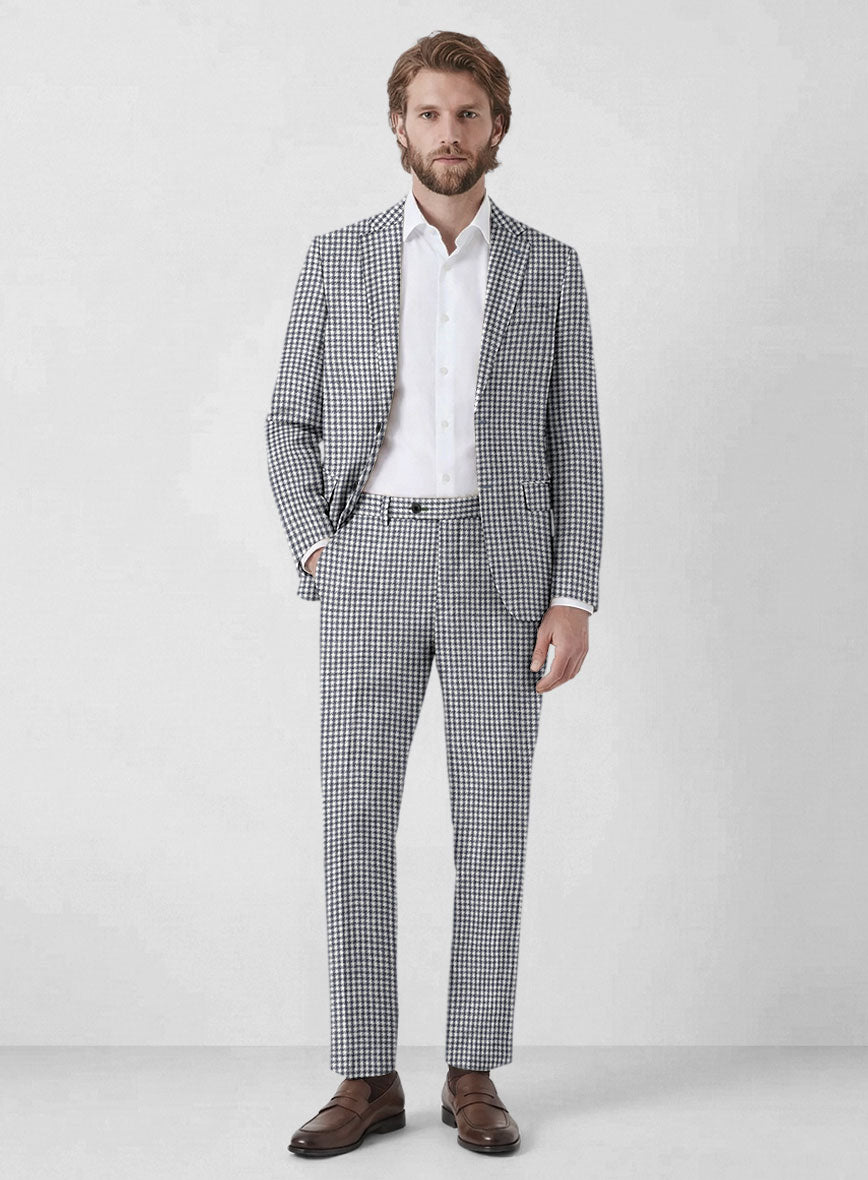 Italian Vicenza Blue Houndstooth Linen Suit - StudioSuits