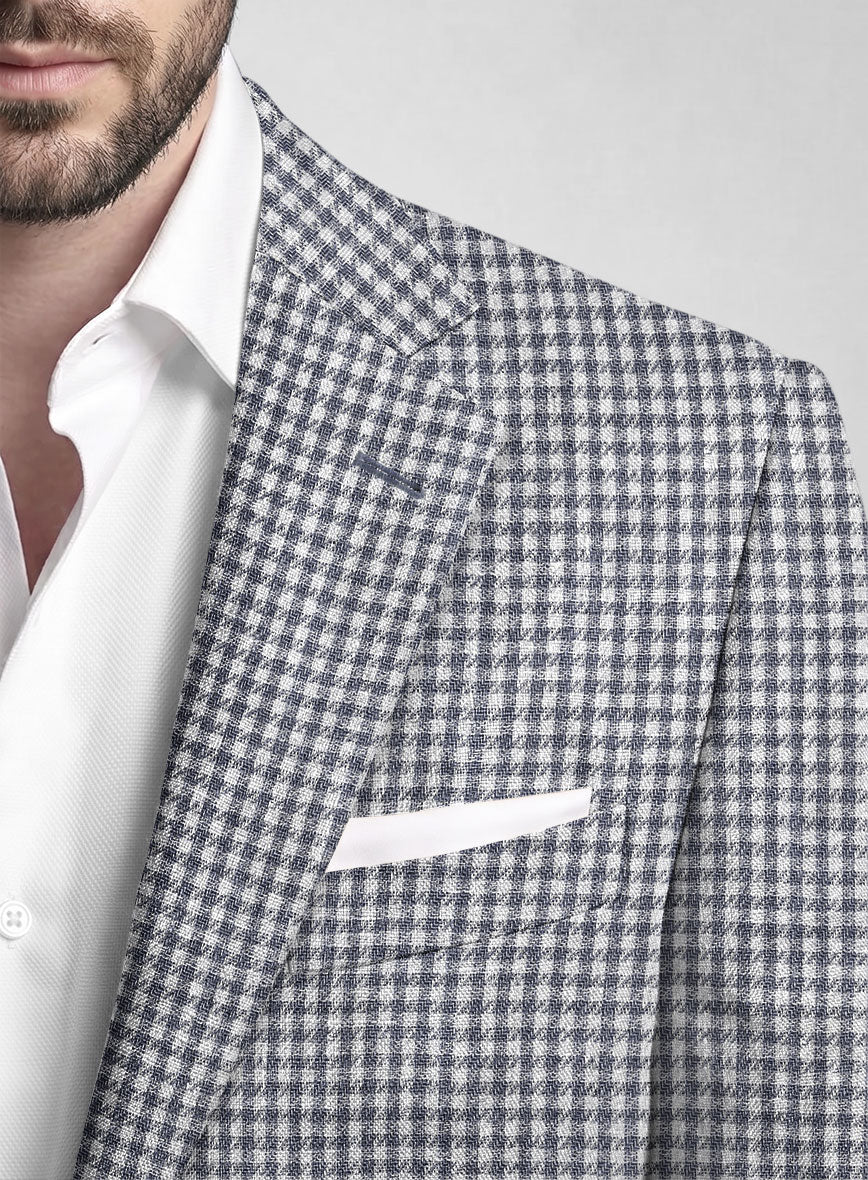 Italian Vicenza Blue Houndstooth Linen Suit - StudioSuits