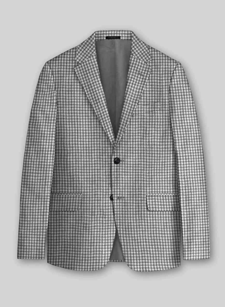 Italian Vicenza Gray Houndstooth Linen Jacket - StudioSuits