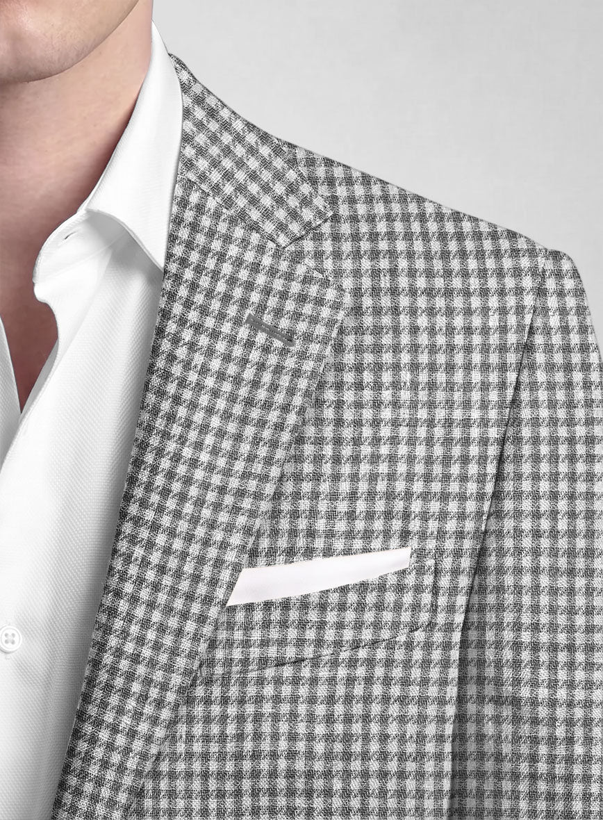 Italian Vicenza Gray Houndstooth Linen Jacket - StudioSuits