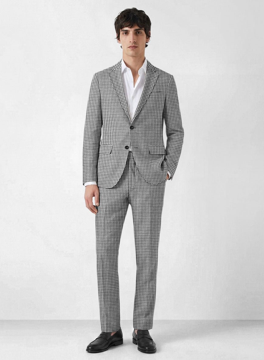 Italian Vicenza Gray Houndstooth Linen Suit - StudioSuits