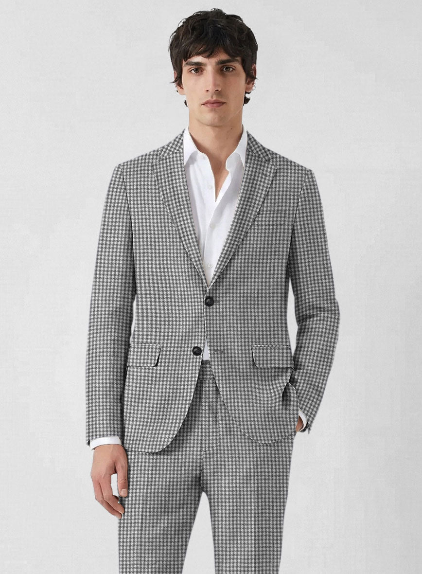 Italian Vicenza Gray Houndstooth Linen Suit - StudioSuits