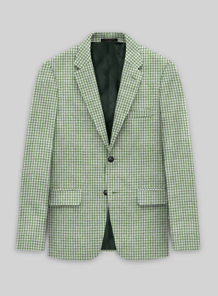 Italian Vicenza Green Houndstooth Linen Jacket - StudioSuits