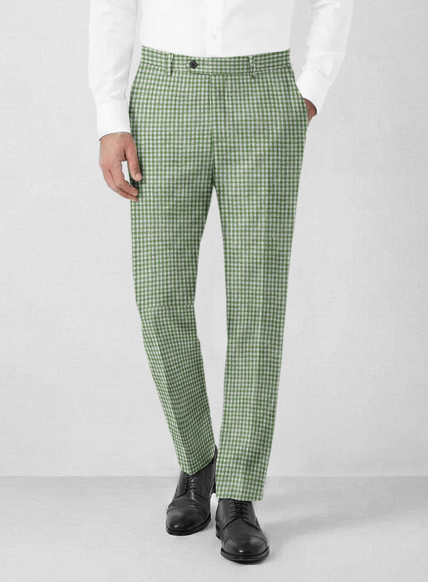 Italian Vicenza Green Houndstooth Linen Pants - StudioSuits