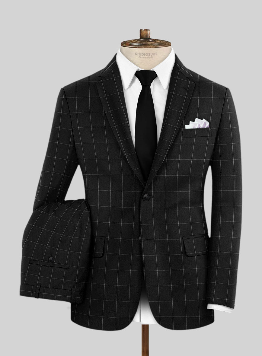 Italian Zergi Black Windowpane Flannel Suit - StudioSuits