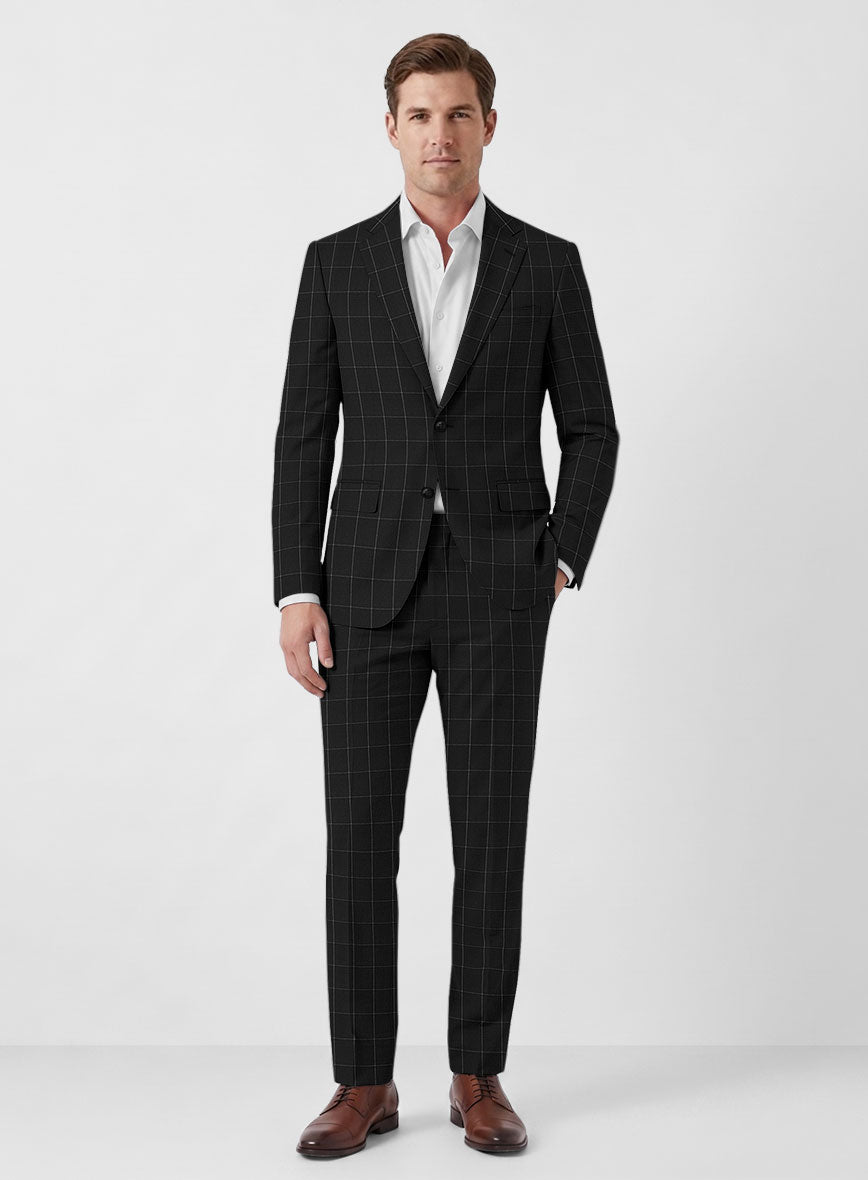 Italian Zergi Black Windowpane Flannel Suit - StudioSuits