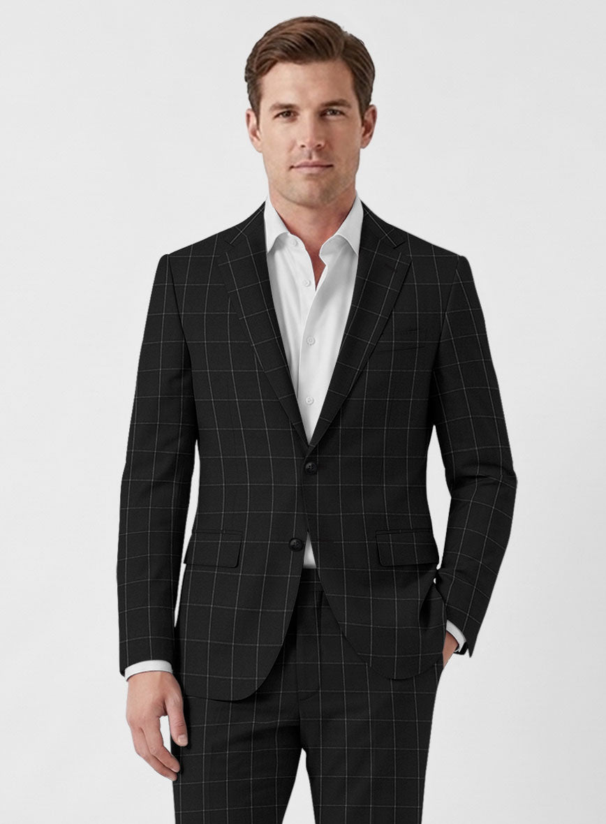 Italian Zergi Black Windowpane Flannel Suit - StudioSuits