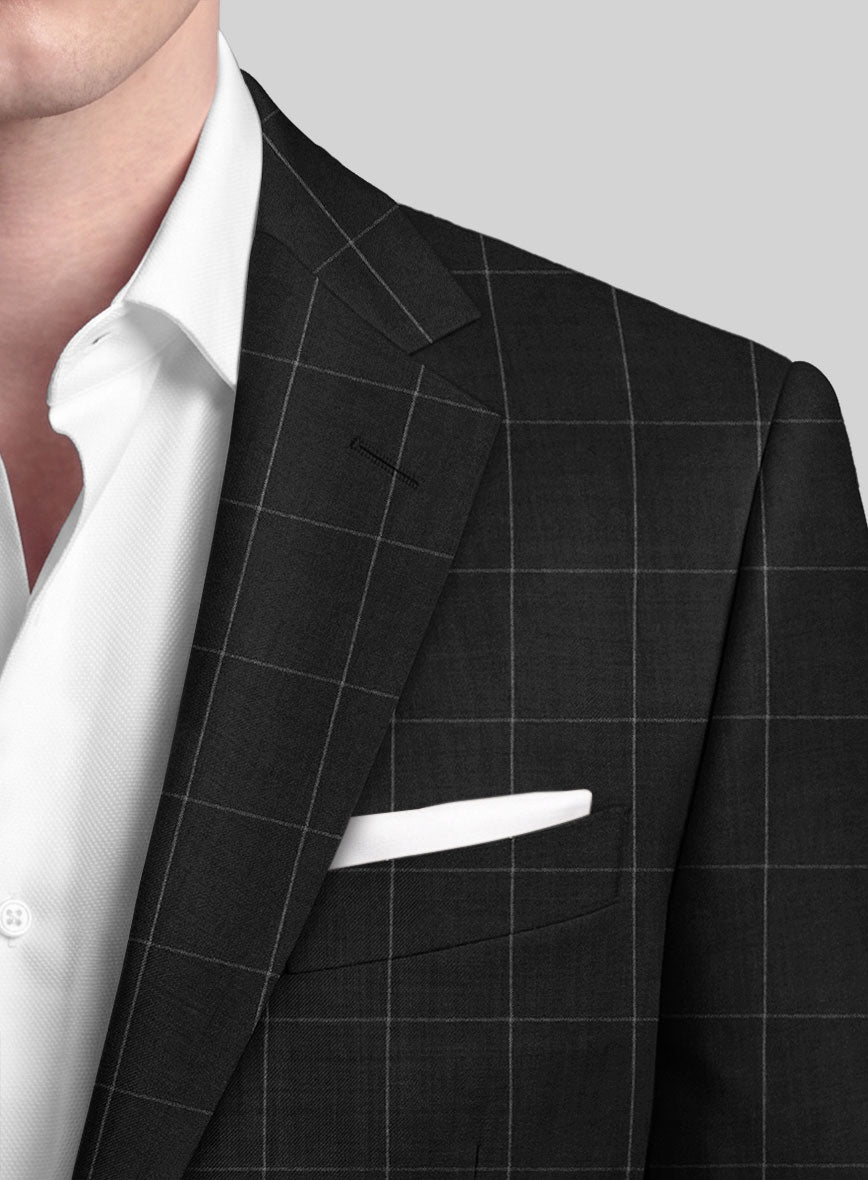 Italian Zergi Black Windowpane Flannel Suit - StudioSuits