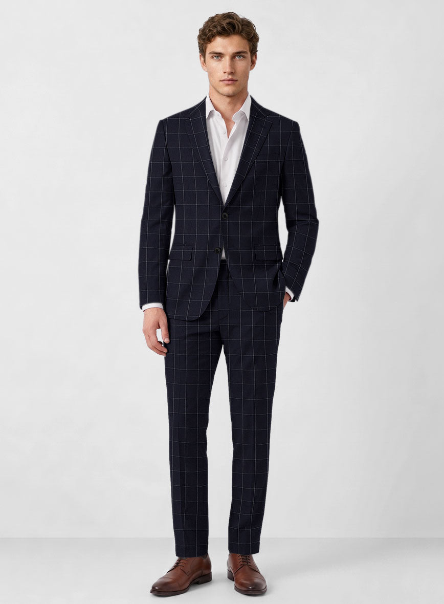 Italian Zergi Blue Windowpane Flannel Suit - StudioSuits