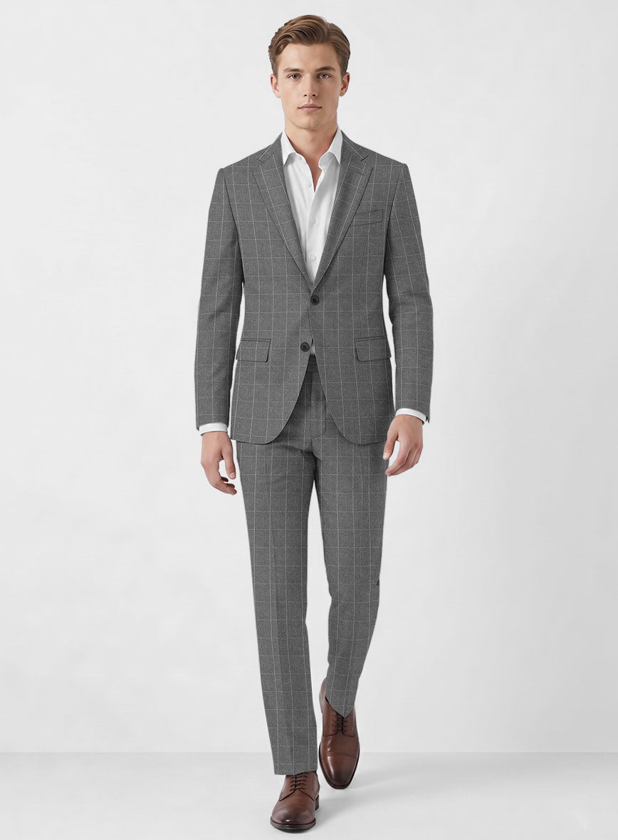 Italian Zergi Gray Windowpane Flannel Suit - StudioSuits