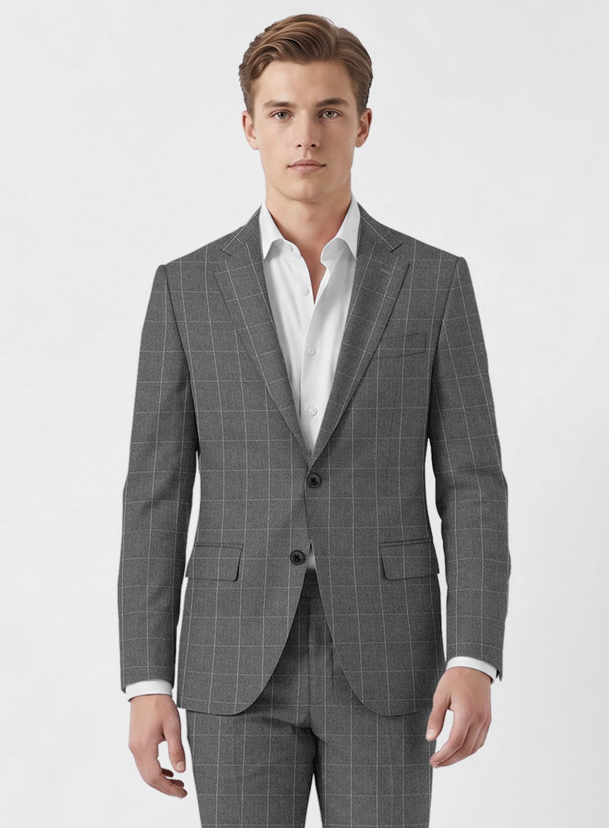 Italian Zergi Gray Windowpane Flannel Jacket - StudioSuits
