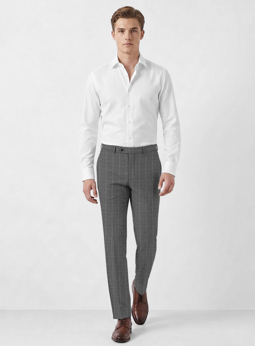 Italian Zergi Gray Windowpane Flannel Pants - StudioSuits
