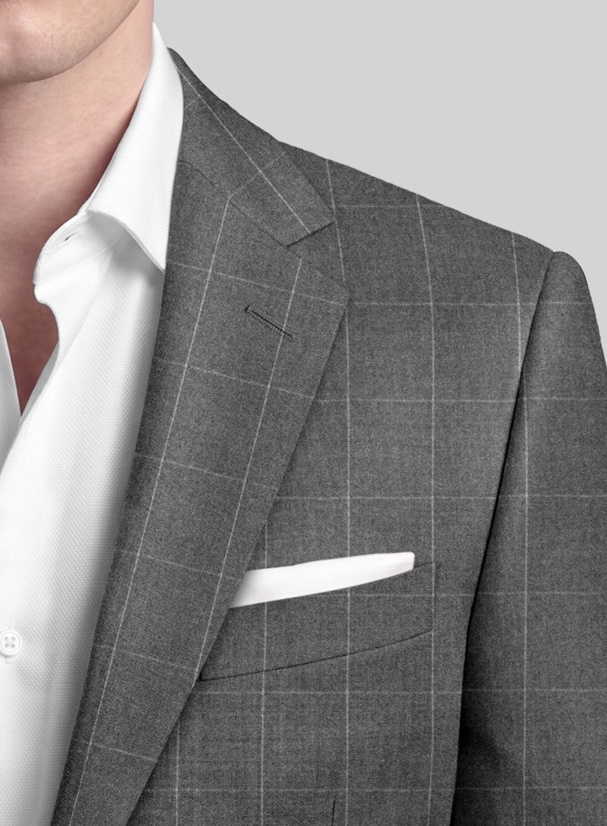 Italian Zergi Gray Windowpane Flannel Suit - StudioSuits