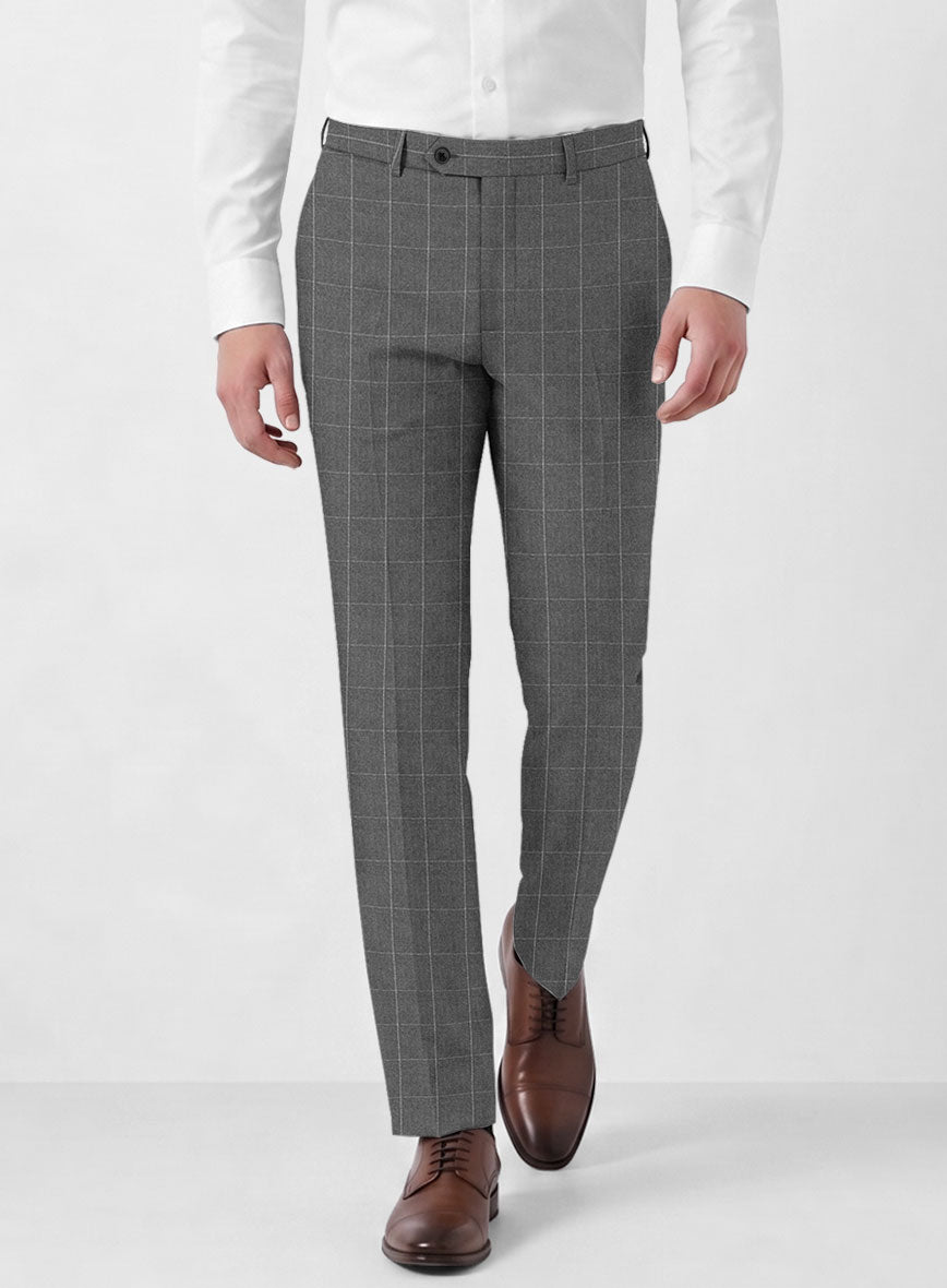 Italian Zergi Gray Windowpane Flannel Pants - StudioSuits