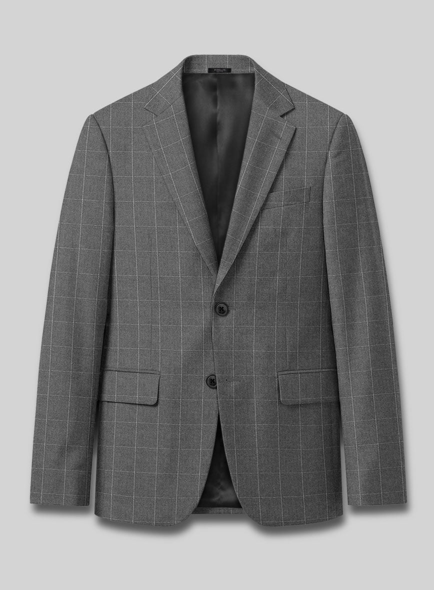 Italian Zergi Gray Windowpane Flannel Jacket - StudioSuits