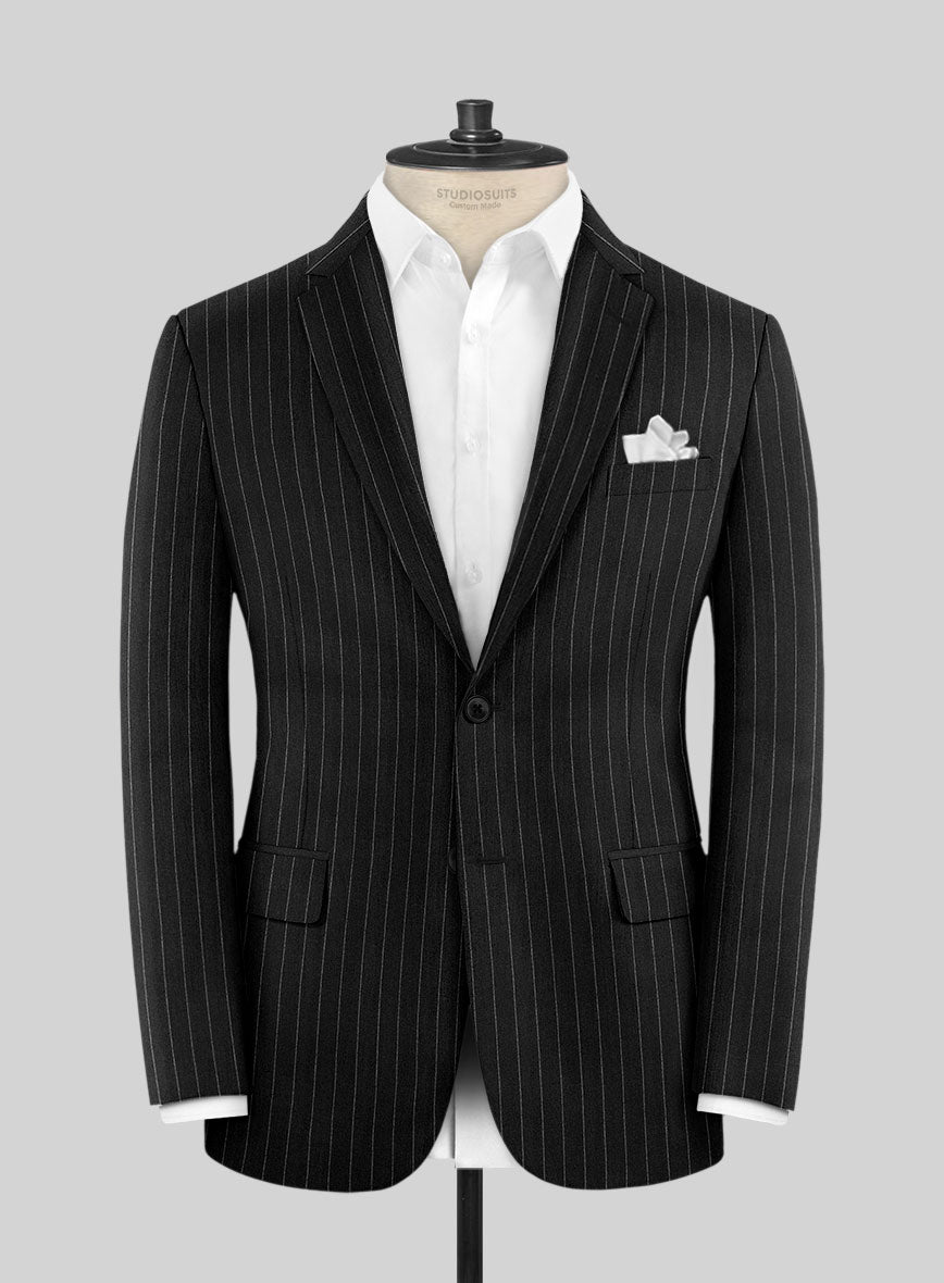Italian Afito Black Chalkstripe Flannel Jacket - StudioSuits