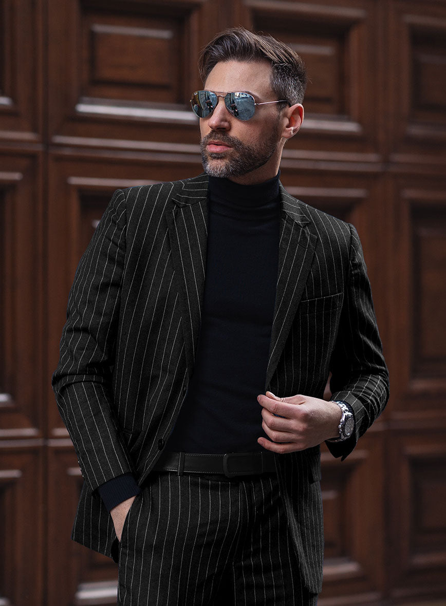 Italian Afito Black Chalkstripe Flannel Suit - StudioSuits