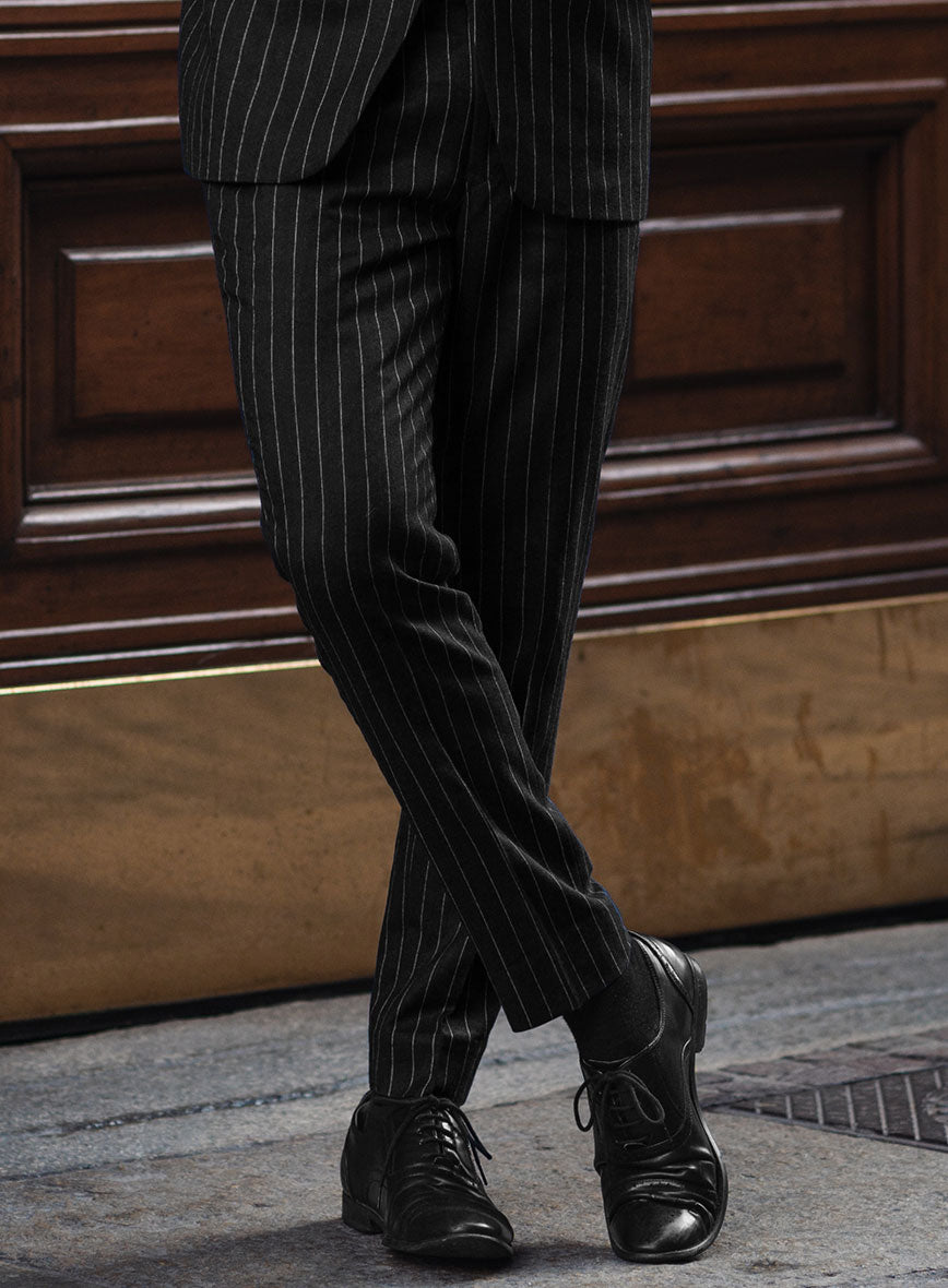 Italian Afito Black Chalkstripe Flannel Suit - StudioSuits