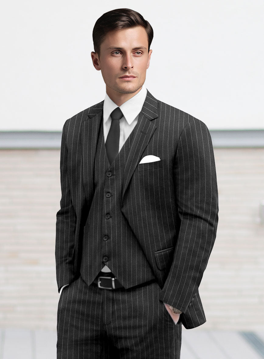 Italian Afito Dark Gray Chalkstripe Flannel Jacket - StudioSuits