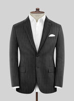 Italian Afito Dark Gray Chalkstripe Flannel Jacket - StudioSuits