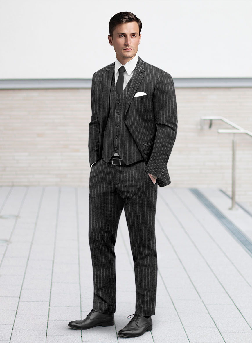 Italian Afito Dark Gray Chalkstripe Flannel Suit - StudioSuits